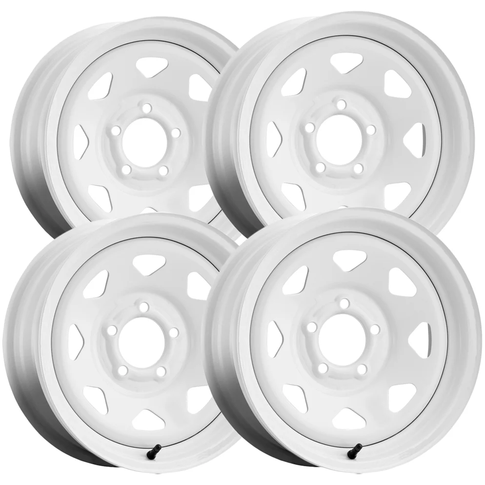 allied-wheel-components-80w-8-spoke-trailer-white-5-lug-set-4_994x994 (Set of 4) Pacer 310W Spoke Trailer 12x4 4x4" +0mm White Wheels Rims 12" Inch - Image 1