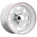 Allied 80W 8 Spoke Trailer 15x7 6x5.5" -6mm White w/cap Wheel Rim 15" Inch
