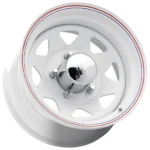 (Set of 4) Allied 80W 8 Spoke Trailer 15x7 8x6.5" +0mm White w/cap Wheels Rims - Image 2