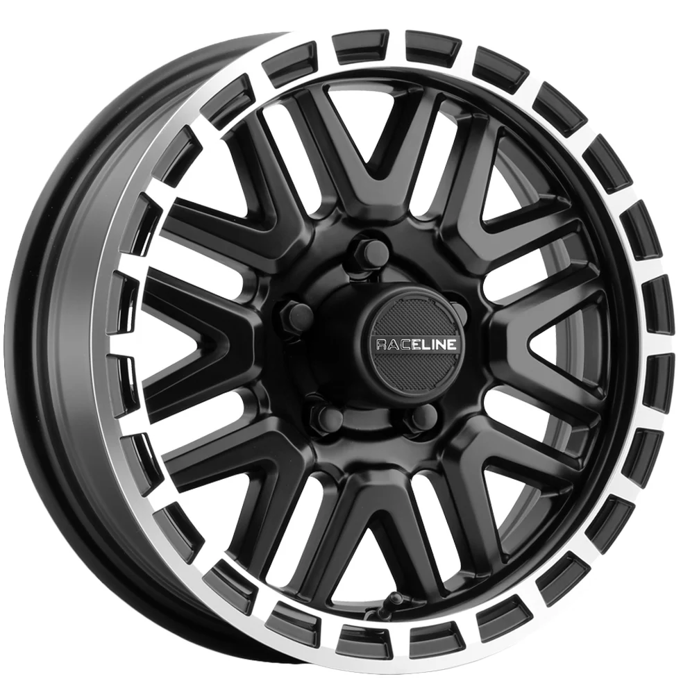raceline-953bm-krank-trailer-black-machined-5-lug-1_3abe7d72-1e63-4ac4-8e46-bd9a9943bffa_994x994 Raceline 953BM Krank Trailer 13x4.5 5x4.5" -0.125mm Black/Machined Wheel Rim - Image 1