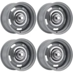 (Set of 4) Vision Rally 55 15x7 6x5.5" +6mm Dark Silver Wheels Rims with Caps